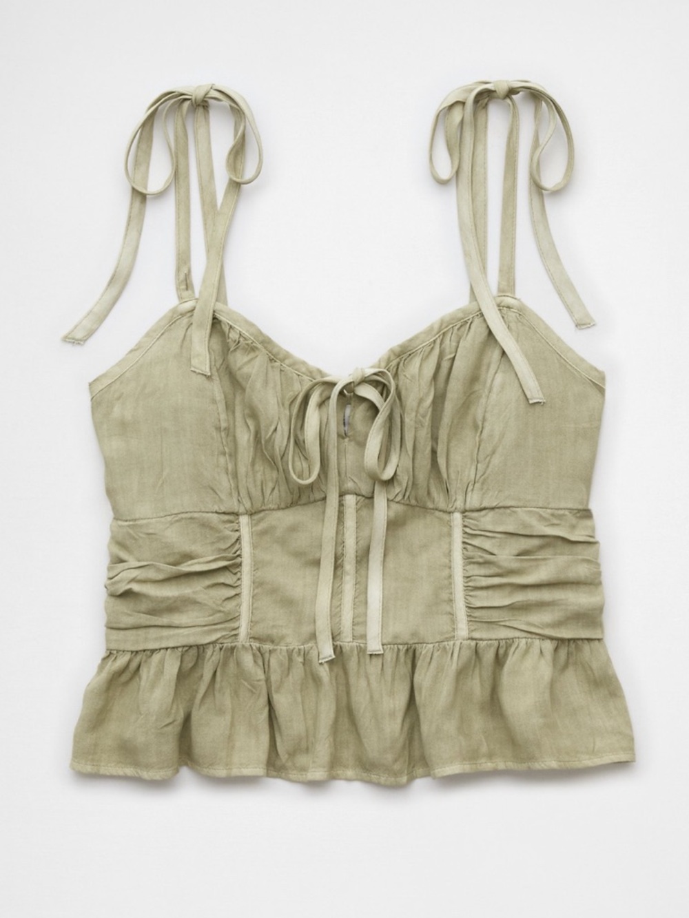 ✨NWT American Eagle Corset Peplum Top Green Tie-Shoulder Ruffle Camisole Boho